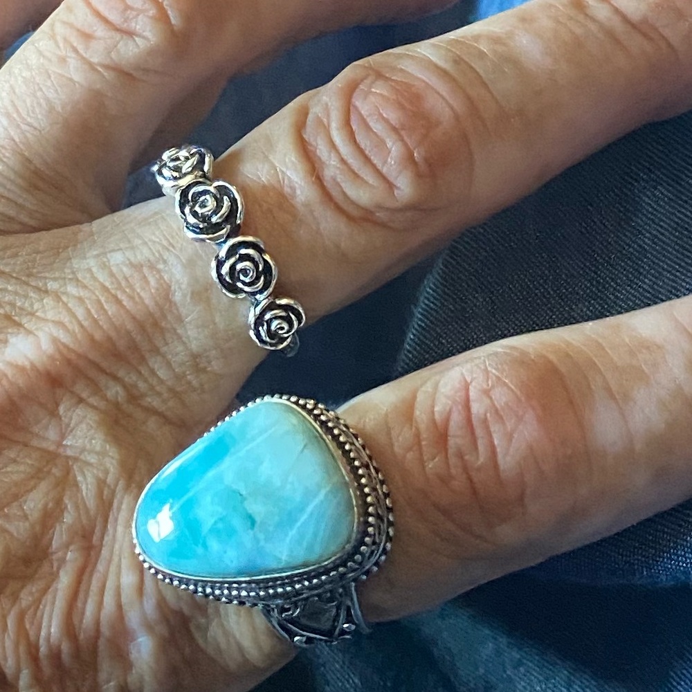 Vintage-Larimar & Sterling Silver Handcrafted Ring Size 9 - Picture 13 of 14
